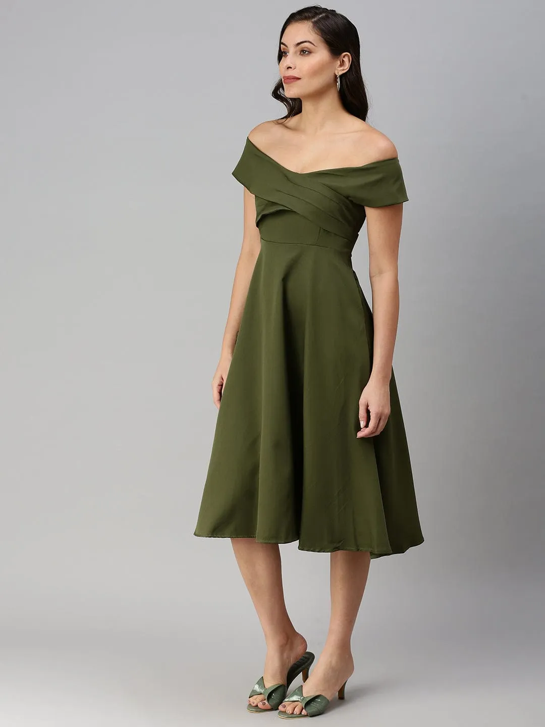 Women Olive Fit and Flare Dress