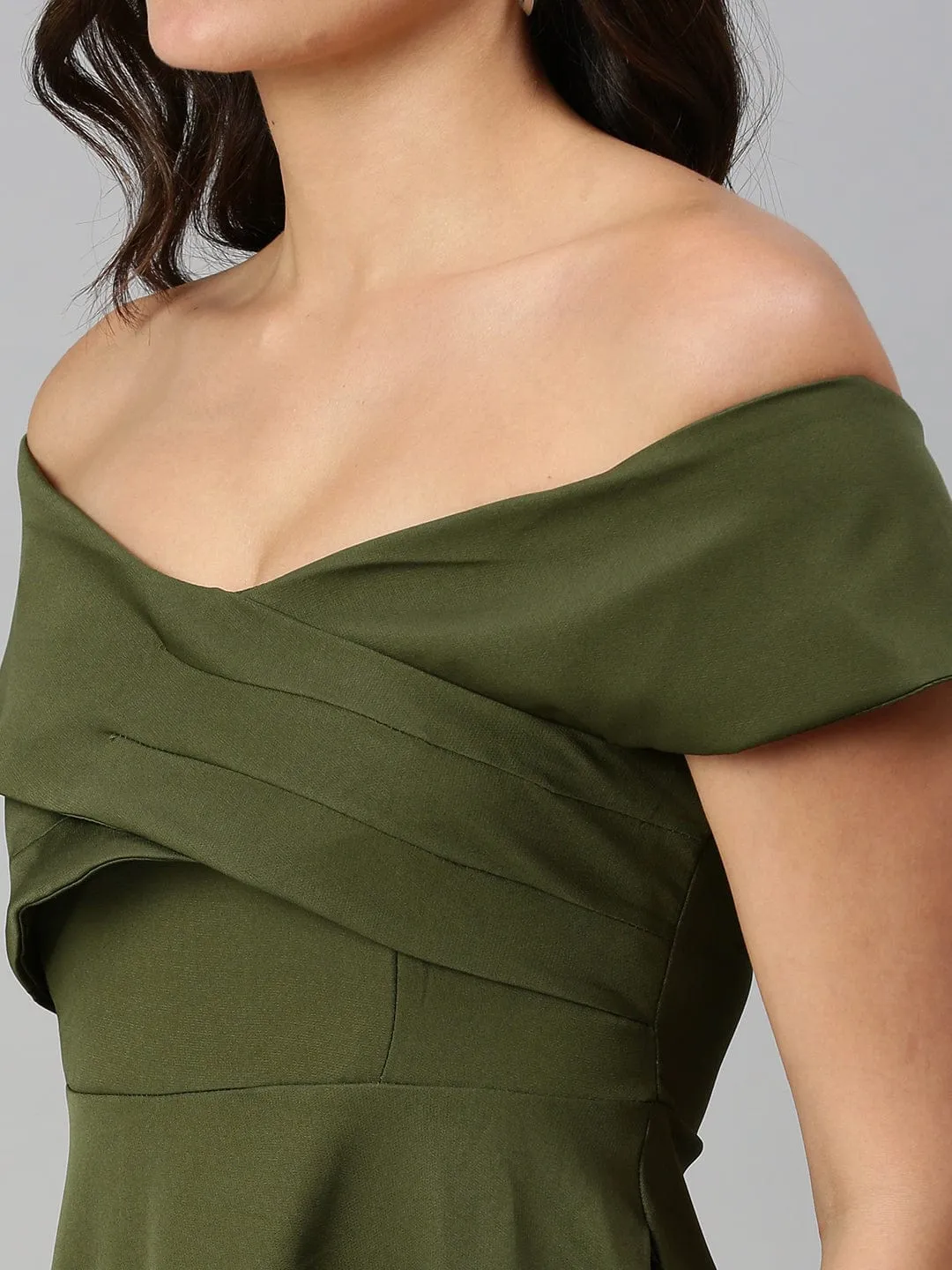 Women Olive Fit and Flare Dress