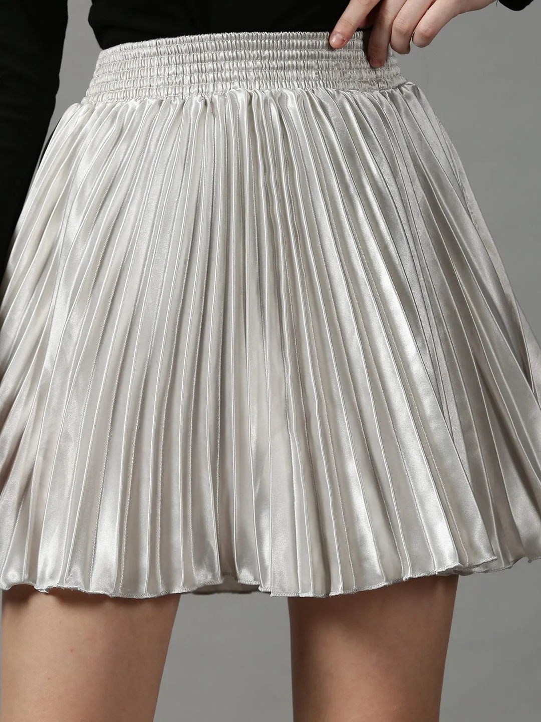 Women Silver Mini Flared Skirt