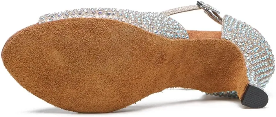 YKXLM Women Rhinestone Ballroom Dance Shoes Latin Salsa Performance Dance Shoes